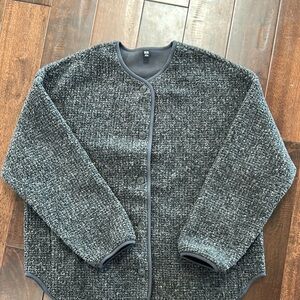 Uniqlo Teddy Jacket Gray Plush Fleece Zip-Up